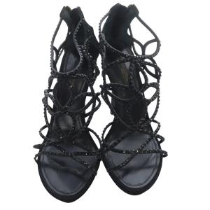 LOUIS VUITTON ラインストーン サンダル ピンヒール スエード 36 黒 ブラック /SR48