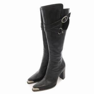 ロングブーツ ポインテッドトゥ ハイヒール 36 23cm 黒 ブラック /UD