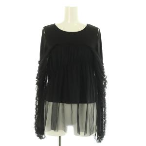 23AW チュールカバーカットソー 長袖 カッティング F ブラック /MY OS