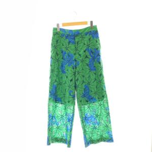 24SS アイレットハイビスカス ストレートパンツ 36 グリーン ブルー /CX OS