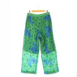 TOMORROWLAND collection 24SS アイレットハイビスカス ストレートパンツ 36 グリーン ブルー /CX OS