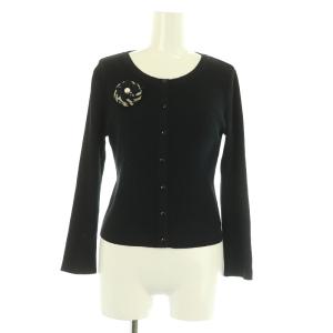 コサージュ付き カーディガン ニット 七分袖 リブ 34 ブラック 6032180 /MY OS