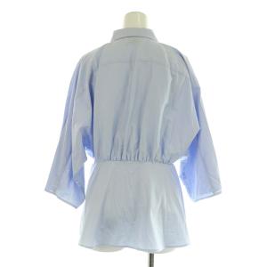 UNITED ARROWS サテン ドルマンスリーブ ブラウス 七分袖 比翼ボタン 切替 ペプラム ブルー /MY OS