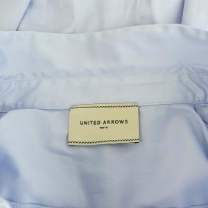 UNITED ARROWS サテン ドルマンスリーブ ブラウス 七分袖 比翼ボタン 切替 ペプラム ブルー /MY OS