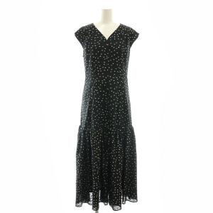 23SS ドットジャカード ギャザーフレアドレス ワンピース ミモレ ロング 40 黒 ブラック /AT