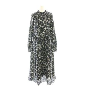 24AW エアリードットプリント フレアドレス ワンピース ロング 40 ブラック /DF OS