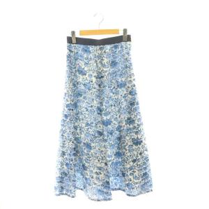 24SS フィオーレフリンジジャカード フレアスカート ロング 40 ブルー ホワイト /DF OS