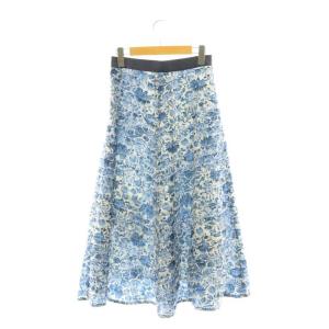 EPOCA 24SS フィオーレフリンジジャカード フレアスカート ロング 40 ブルー ホワイト /DF OS