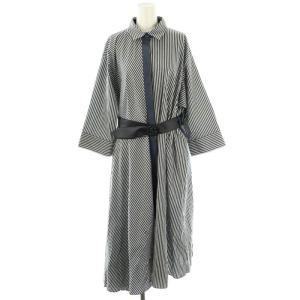 コレクション COLLECTION Vネックアシンメトリーストライプワンピース 38 ネイビー ホワイト