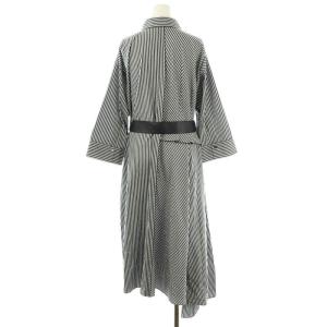 LANVIN コレクション COLLECTION Vネックアシンメトリーストライプワンピース 38 ネイビー ホワイト