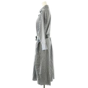 LANVIN コレクション COLLECTION Vネックアシンメトリーストライプワンピース 38 ネイビー ホワイト