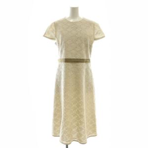 コレクション リーフデザインカットワーク半袖ワンピース ミモレ ロング 半袖 40 ベージュ /AT OS