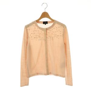 コレクション COLLECTION チュールベルベットスリーブニットカーディガン 長袖 38 サーモンピンク