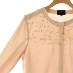 LANVIN コレクション COLLECTION チュールベルベットスリーブニットカーディガン 長袖 38 サーモンピンク