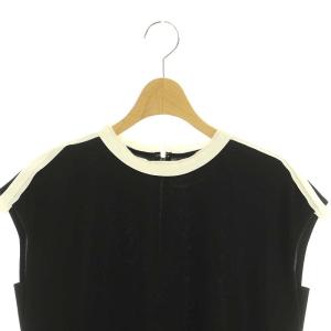 LANVIN コレクション COLLECTION グログランテープショルダー サマーワンピース 38 黒 白 /MI