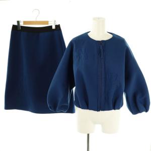 コレクション COLLECTION セットアップ スリーローズニットジャケット スカート 38 ブルー