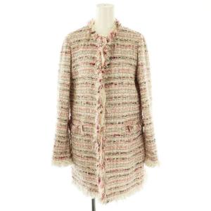 コレクション COLLECTION ツイードノーカラーロングジャケット 総裏地 ラメ リネン混 38 マルチカラー