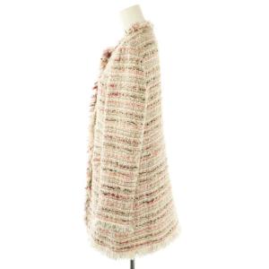 LANVIN コレクション COLLECTION ツイードノーカラーロングジャケット 総裏地 ラメ リネン混 38 マルチカラー