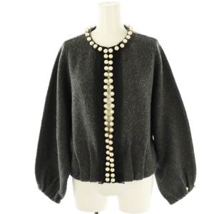 コレクション COLLECTION ウールパールノーカラージャケット 38 グレー ブラック /DO OS