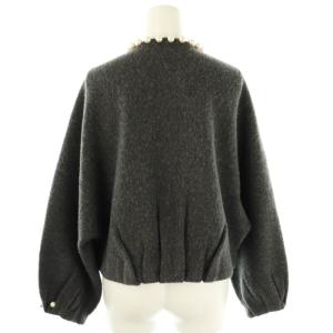 LANVIN コレクション COLLECTION ウールパールノーカラージャケット 38 グレー ブラック /DO OS