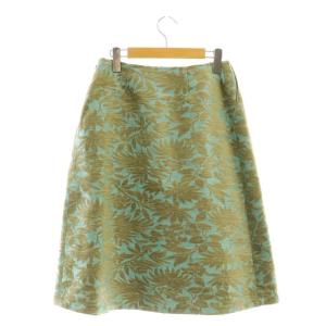 LANVIN コレクション ベルベットジャガードスカート フレア ミモレ ロング 38 水色 ベージュ /AT OS