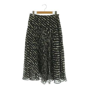 ジオメトリックプリント フレアスカート ロング 40 黒 アイボリー /MI OS
