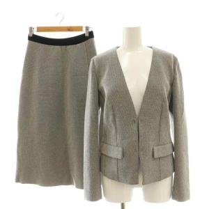 セットアップ ノーカラージャケット アシンメトリーセミフレアスカート 40 ブラック アイボリー /DO