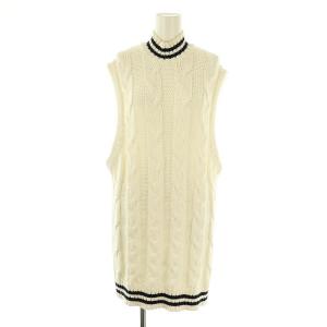 ハイネック ケーブル編みニット チュニック ノースリーブ S ホワイト /DF OS