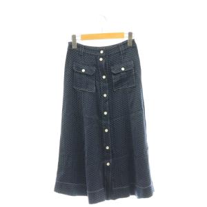 フロントボタン ドット スカート フレア 32 紺 ベージュ /MI OS