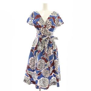 ウィークエンド 近年モデル カシュクール 総柄 ワンピース 半袖 ロング 38 青 マルチカラー /NR