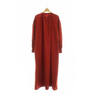 23AW GATHERED DRESS ワンピース ロング 長袖 ギャザー バンドカラー 38 レッド