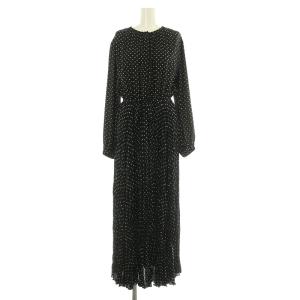 ドット プリーツ マキシワンピース 長袖 38 ブラック /MY OS