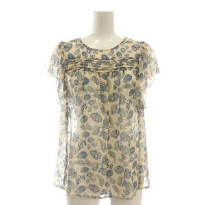 花柄 ブラウス 半袖 シアー シースルー 38 ベージュ /AT OS