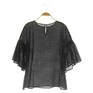 カットジャカードブラウス 七分袖 プルオーバー ブラック /MY OS
