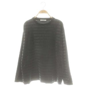 ベロアボーダー ロングスリーブ Tシャツ カットソー 長袖 ブラック /HK OS