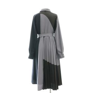 UNITED TOKYO UNITEDTOKYO ブロッキングラインプリーツワンピース ミモレ ロング 長袖 F グレー 紺 ネイビー /AT OS