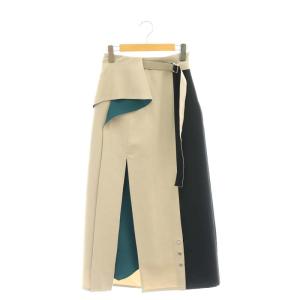 ワープコンビタイトスカート ミモレ ロング 1 ベージュ 黒 ブラック /AT OS