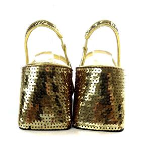 miumiu パンプス チャンキーヒール スパンコール 35.5 ゴールド色