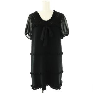 シフォンスリーブ ニットワンピース 膝丈 半袖 IV XL 黒 ブラック /SY OS