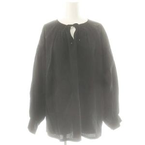 洗える シアー素材 袖コンブラウス 長袖 4 黒 ブラック /AT OS