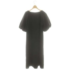 UNTITLED 洗える リネン混 ボリューム袖ロング 五分袖ワンピース 2 M 黒 ブラック /SY OS