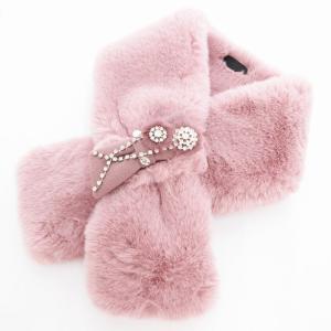 タグ付き ティペット フェイクファー リボン ビジュー ピンク /AE