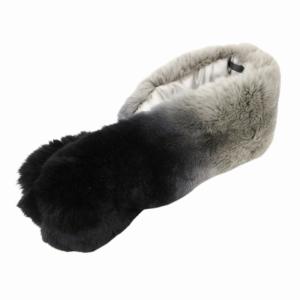 美品 ティペット フェイクファー グラデーション ビジュー 黒 ブラック グレー /HO