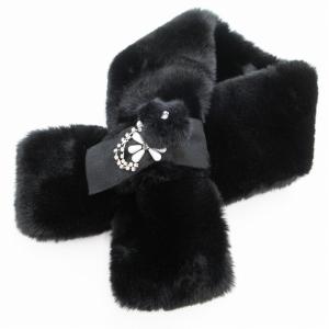 タグ付き ティペット フェイクファー リボン ビジュー 黒 ブラック /AE