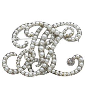 ピンブローチ フェイクパール シルバー色 /YO1