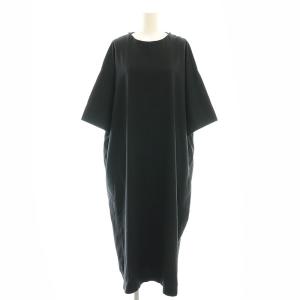 ボタンデザインネックコットンワンピース ミモレ ロング 五分袖 1 黒 ブラック /AT OS