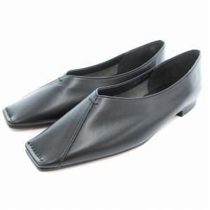 美品 フラットシューズ パンプス Vカットステッチ スクエアトゥ 36.5 黒 ブラック /AE