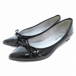 フラットシューズ パンプス リボン ポインテッドトゥ 23.5?p 黒 ブラック /AE