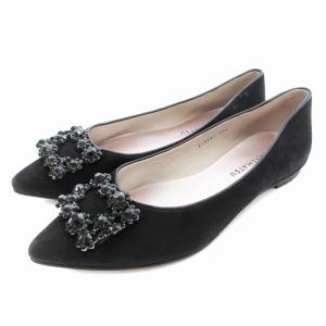 フラットシューズ パンプス ビジュー ポインテッドトゥ 起毛 23.5?p 黒 ブラック /AE