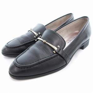 ビットローファー ローヒール アーモンドトゥ 23.5cm 黒 ブラック ゴールドカラー /OU